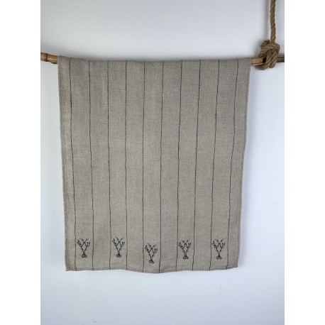 Torchon LIN Naturel rayé Noir