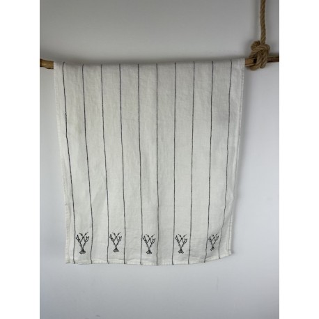 Torchon LIN Blanc rayé Noir